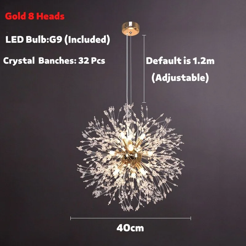 Art Crystal Pendant Lights Spark Ball Gold/Silver Body Dandelion Dinning Living Room Bar Personality Lamp