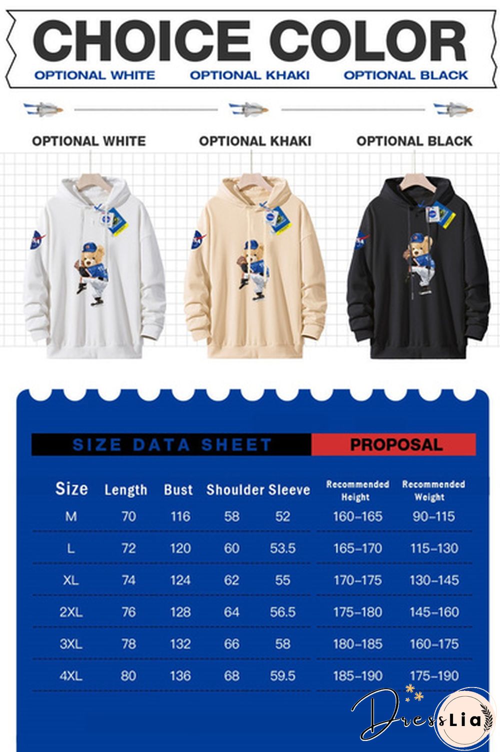 Unisex Hooded Sweater Bear Baseball Long-Sleeved Tops Nasa Tide Brand Pullovers Sweatshirts