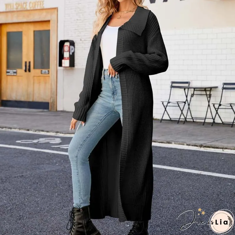 Casual Solid Colour Long Cardigan