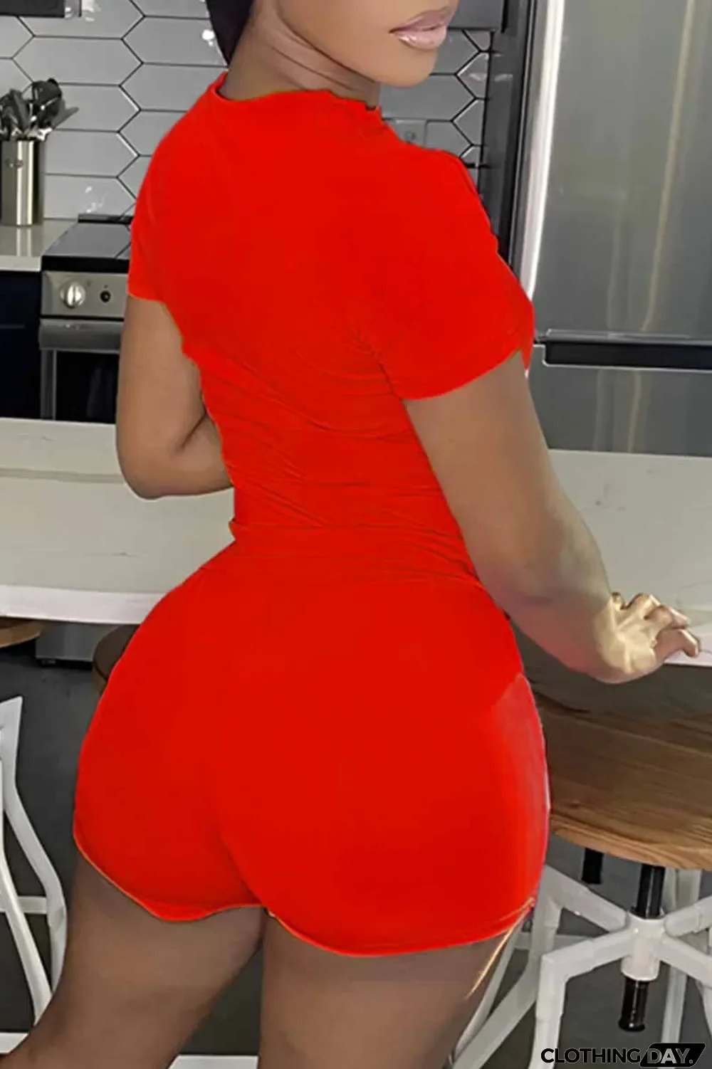 Purple Casual Print Letter O Neck Short Sleeve Two Pieces