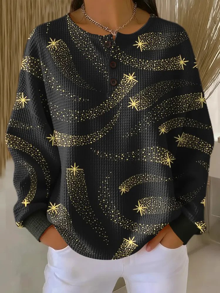 Women's Christmas Spark Pattern Art Print Casual Waffle Sweatshirt