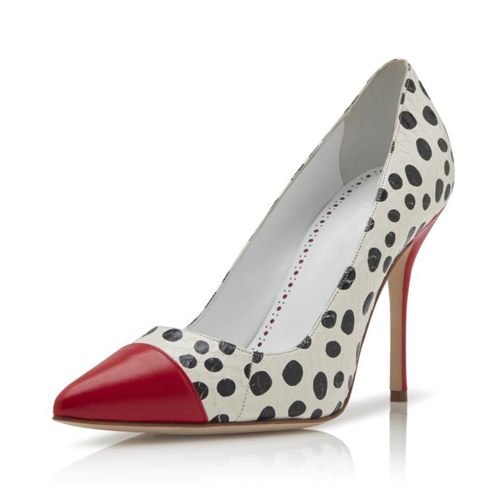 GOOSHOE White and Red Polka Dot Stiletto Heel Pumps