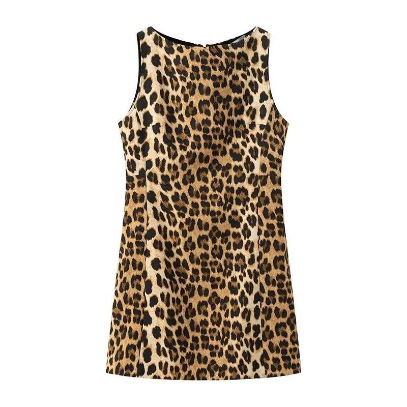 Churchf Churchf Summer 2024 Women's Sleeveless High Waist Animal Print Dress