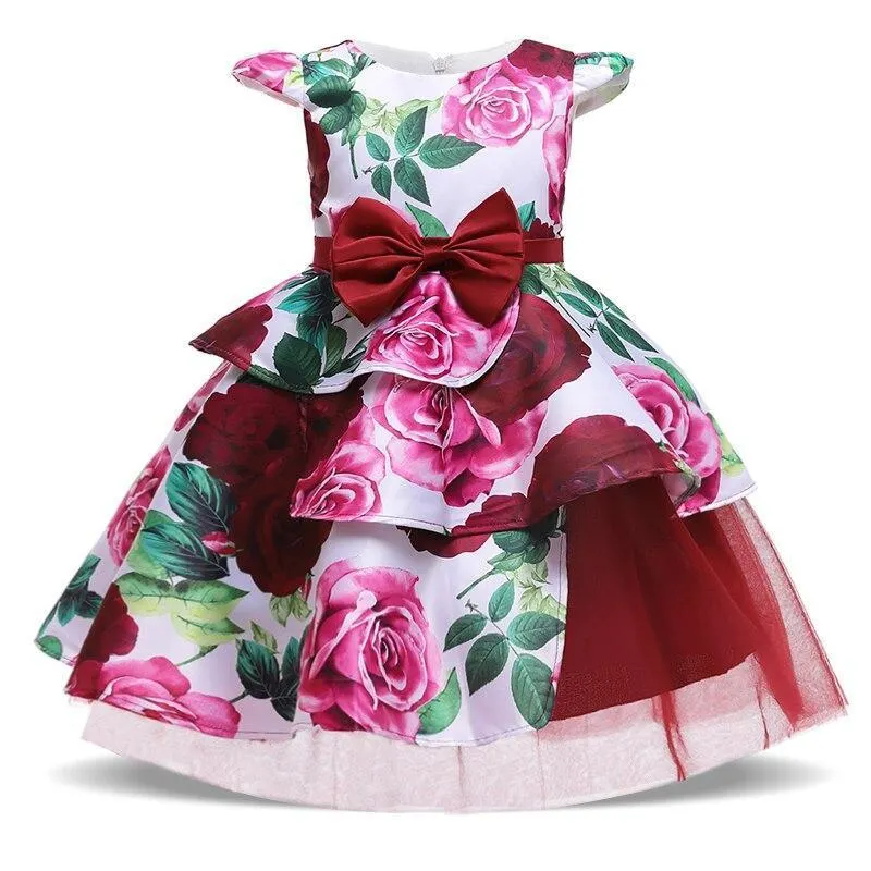 2021 Formal Kids Vintage Embroidery Dress For Girl Children Costume Prom Party Princess Dresses Girls Vestido Short Sleeve Gown 1113-1