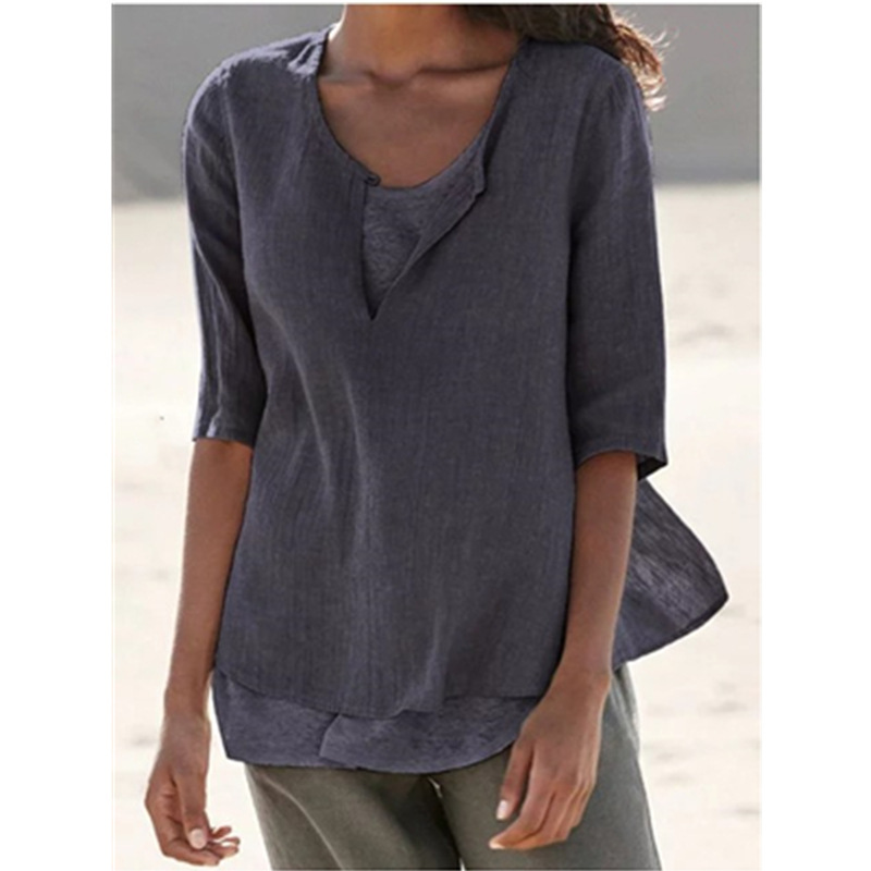 Women's T shirt Solid Colored Round Neck Tops Basic Basic Top Blue Light gray Light Blue