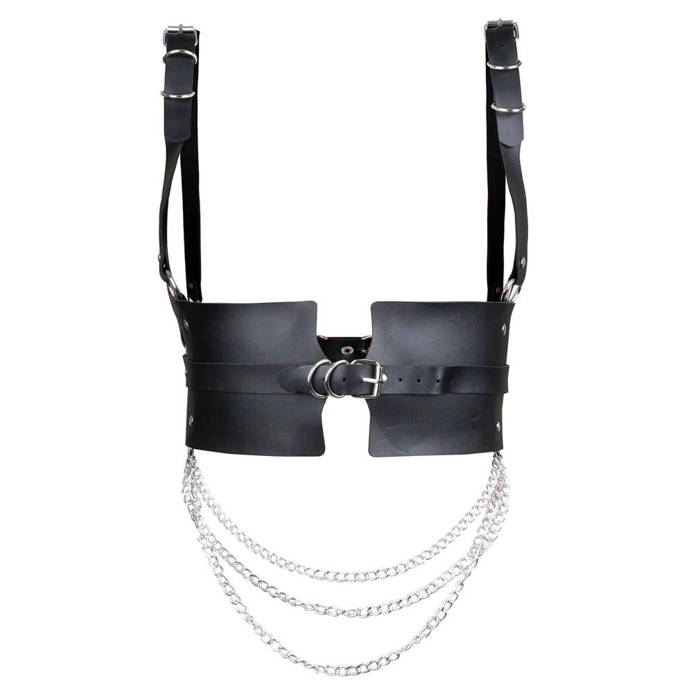 tailgate outfit black women Stage Performance Accessories Adult PU Leather Chain Decorative Wide Belt Strap Binding Strap