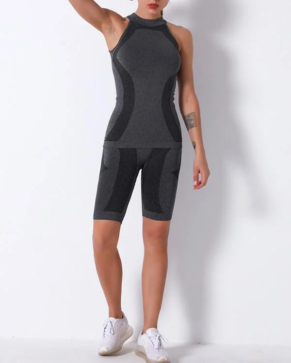 Gym Mesh Breathable Seamless Vest & Shorts Sets