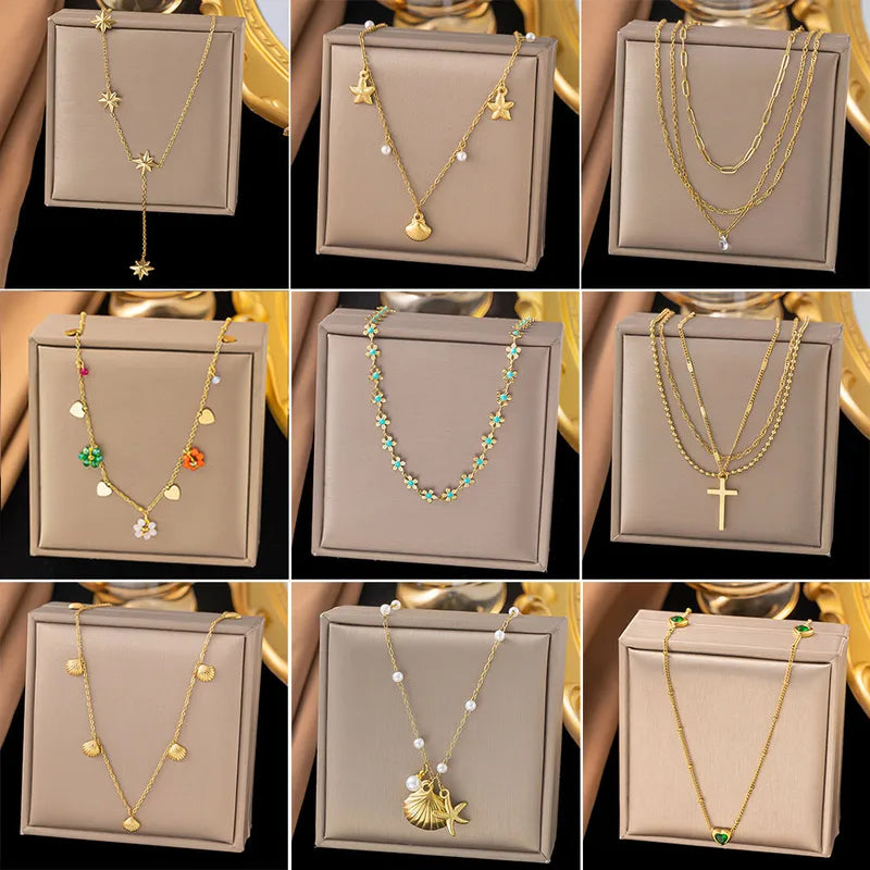 Elegant Minimalist Scallop Daisy Titanium Steel Plating Pendant Necklace