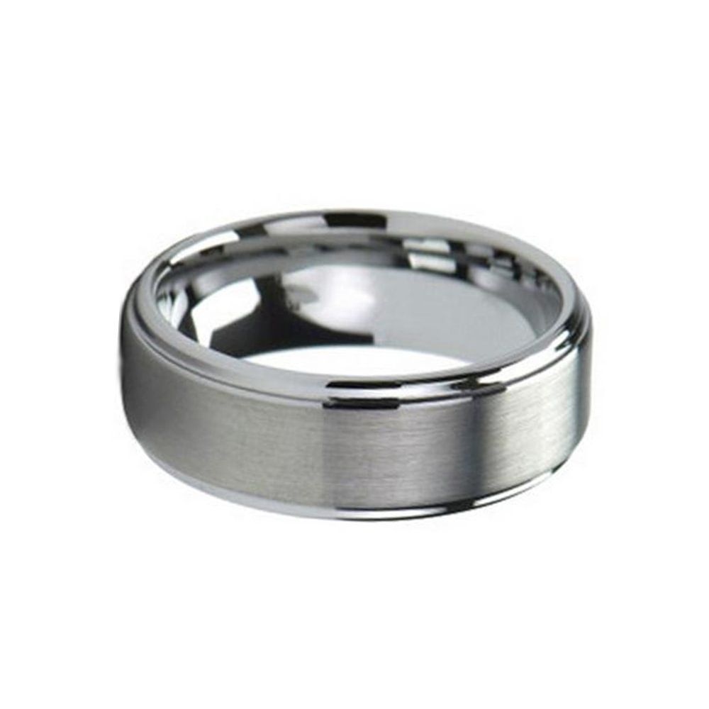 8MM Tungsten Carbide Rings Mens Wedding Band Matte Brushed Polished Step Edge