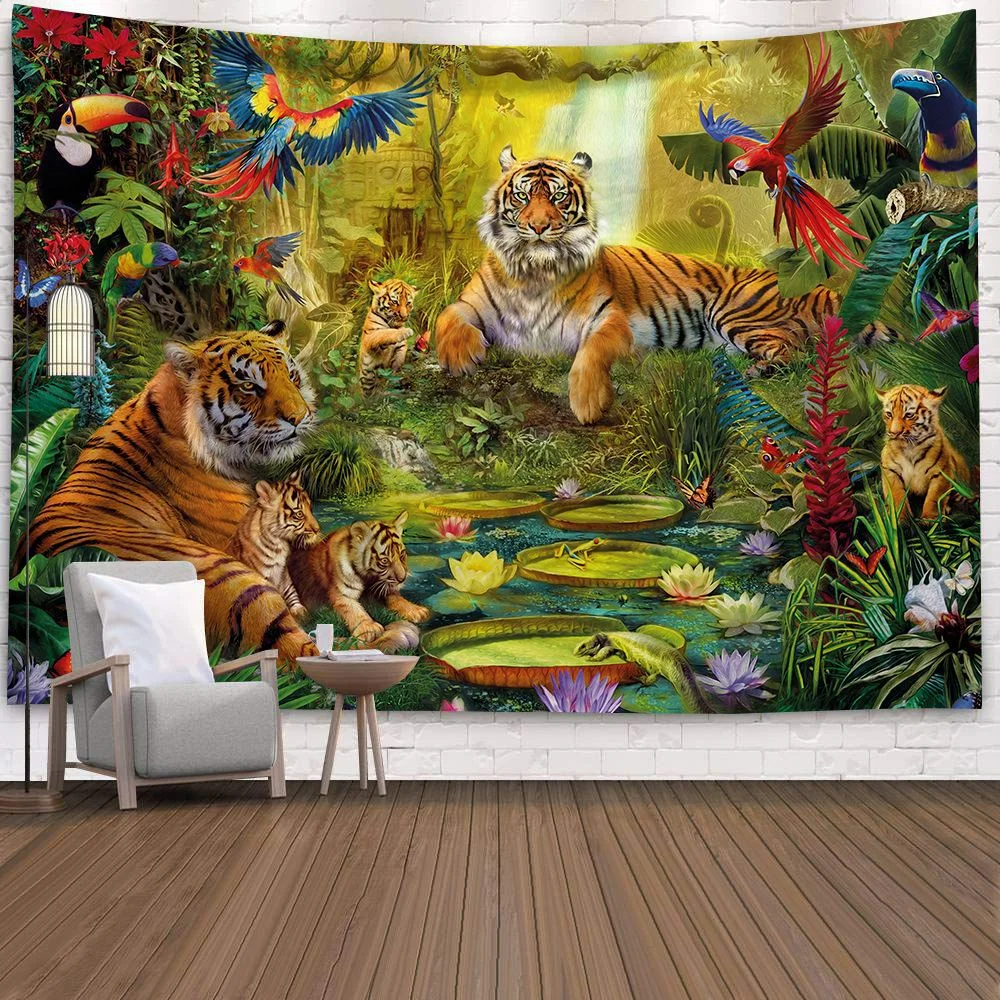 Green Forest Tree Wall Hanging Tapestries Mandala Natural Stream Flower Bedroom Wall Decor Camping Blanket Dropshipping