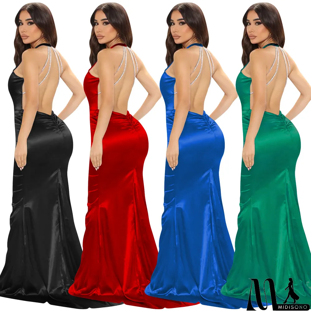 MidiSono - Fashion Solid Women's Round Neck Sleeveless Maxi Dress