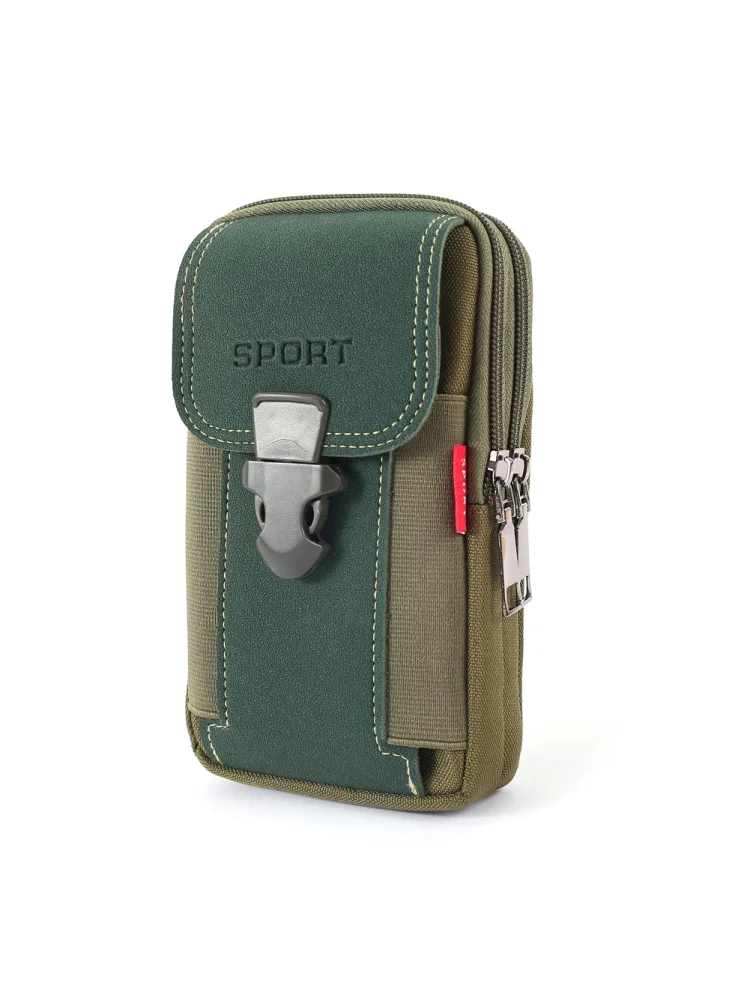 Men Canvas Waist Bag Phone Purse Zipper Belt Bum Pouch (Style 1 Green)