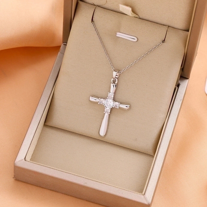 Titanium Steel Casual Minimalist Cross Plating Pendant Necklace
