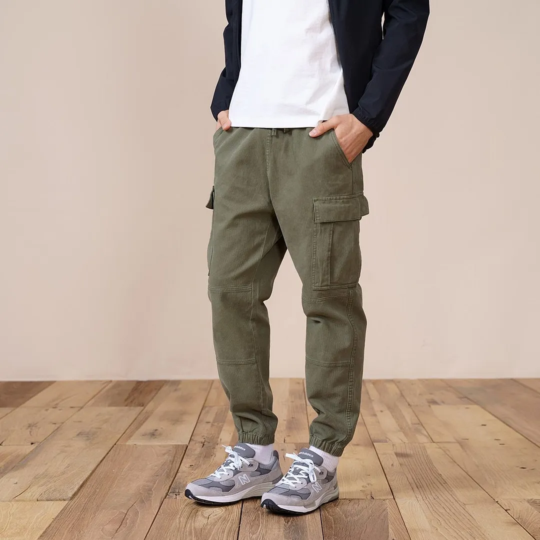 SIMWOOD 2021 Spring New Cargo Pants Men Garment Washed Vintage Drawstring Casual Trousers High Quality Brand Clothing