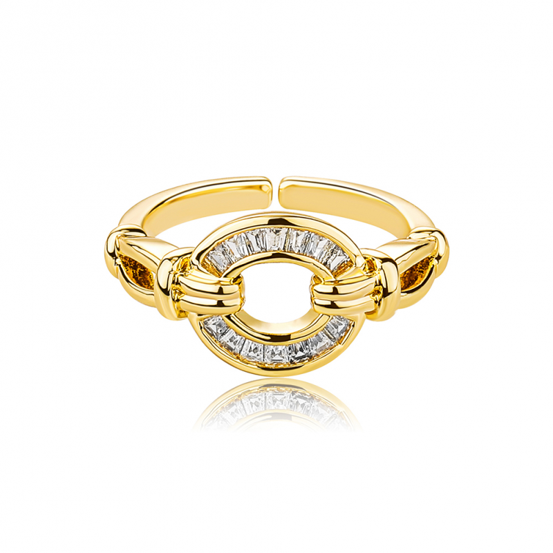 Iced Baguette Zirconia Gold Plating Men Opening Rings-VESSFUL