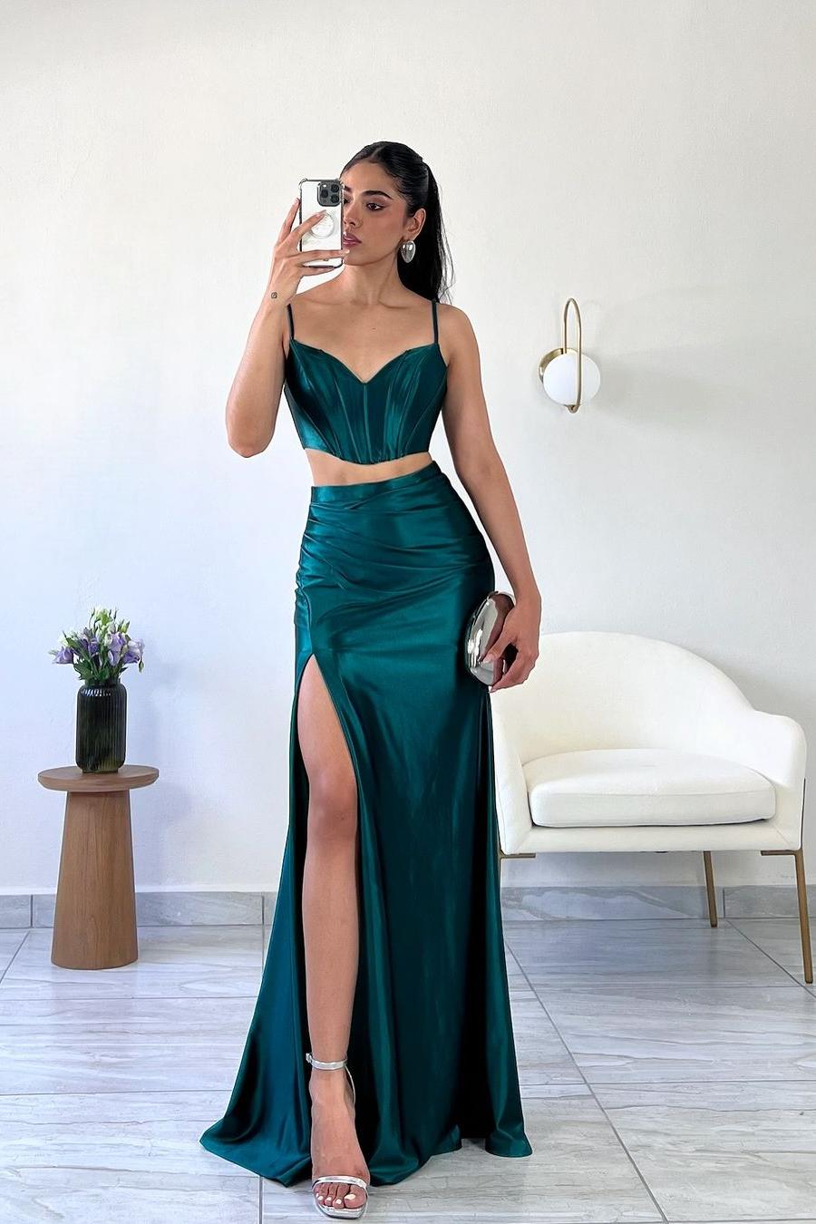 Lvs&Broner Two Pieces Spaghetti Strap Sleeveless Prom Dress With Front Split