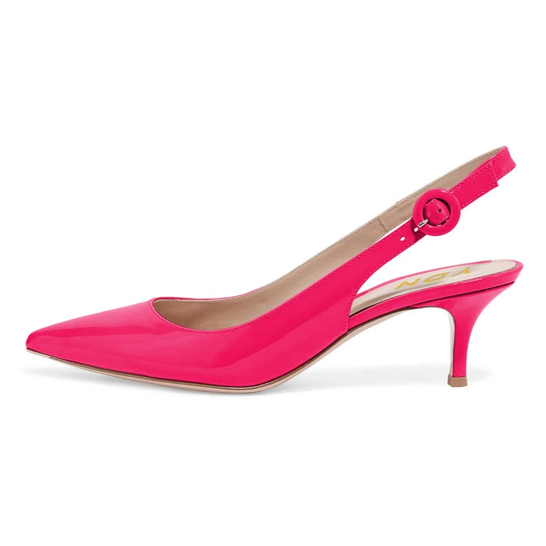 Fuchsia Pointed Toe Slingback Buckle Fastening Low Heel Pumps