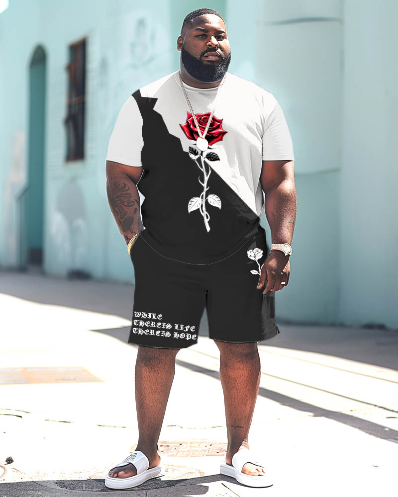 Men's Plus Size Colorblock Rose Print Large Men's Set