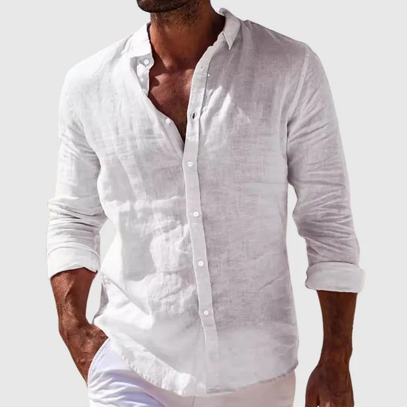 Men's Linen Cotton Blend Shirt &ndash; Relaxed Summer Holiday Wear &ndash; Blue