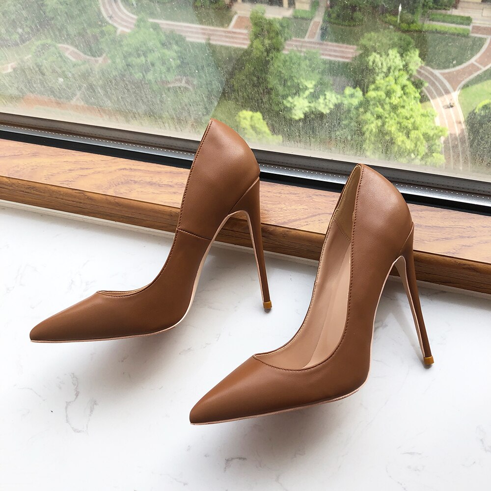 Dark Brown Matte Women Pointy Toe High Heel Shoes Ladies Formal Dress Stiletto Pumps Plus Size 33-45