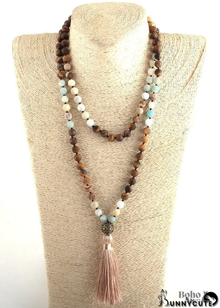 Boho Necklace, RH Amazonite Jasper, Lariat Silver Ball Green Brown Natural Stone