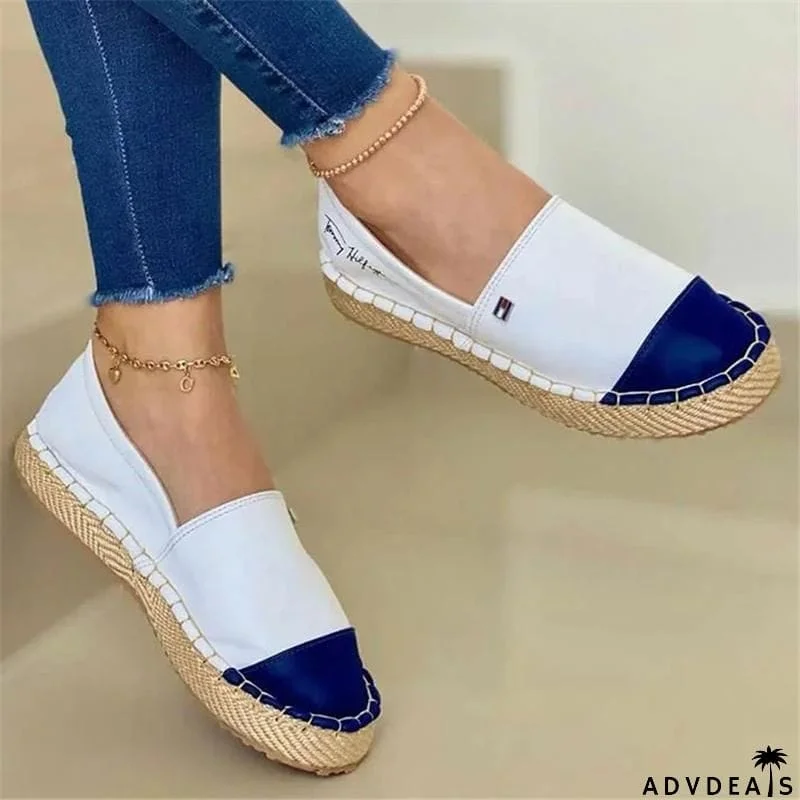 Casual Breathable Contrasting Low-Cut Flat Heel Canvas Loafers
