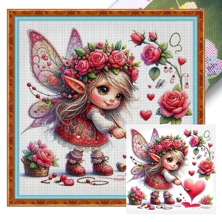 Fairy Drawing A Heart (45*45cm) 11CT Stamped Cross Stitch gbfke