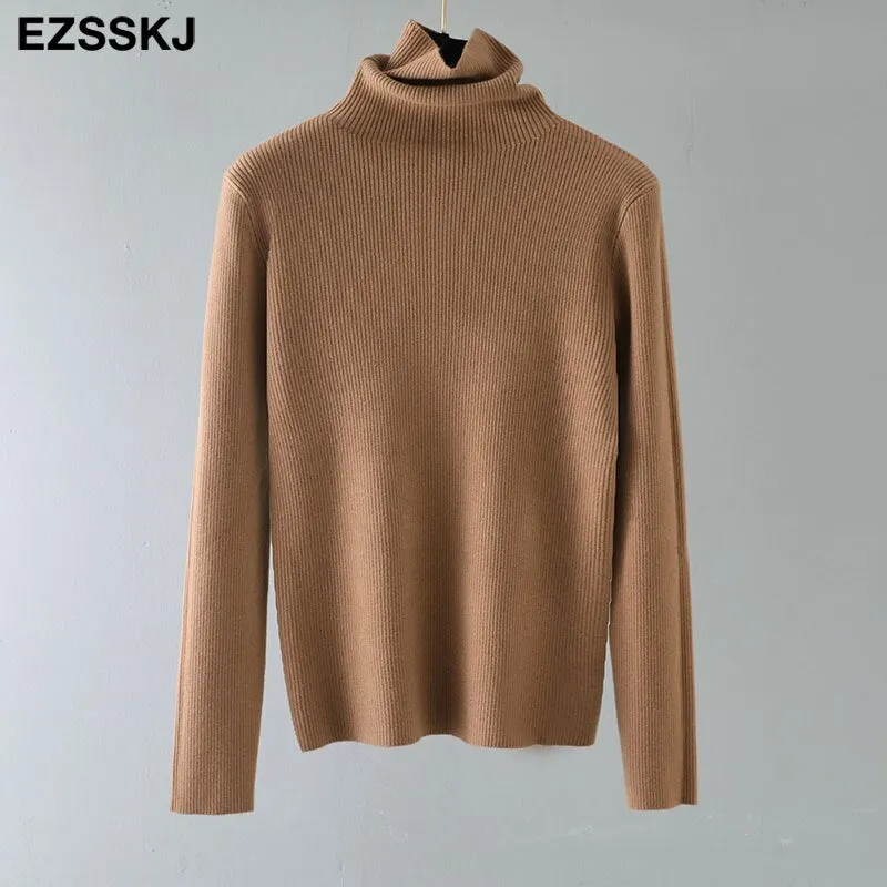 Pile collar Loose soft pure color turtleneck Sweater Pullovers for Women Casual Long Sleeve Sweater Jumpers Female top