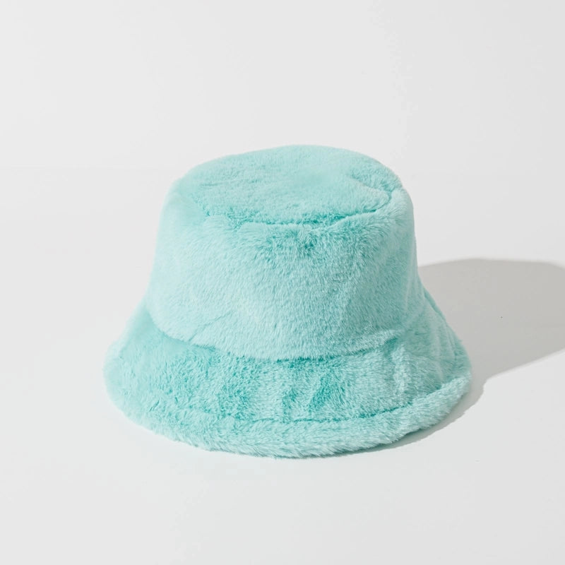 Autumn And Winter New Imitation Rabbit Fur And Velvet Fisherman Hat Women’s Thickened Warm Basin Hat Fashionable Bucket Hat Candy Color