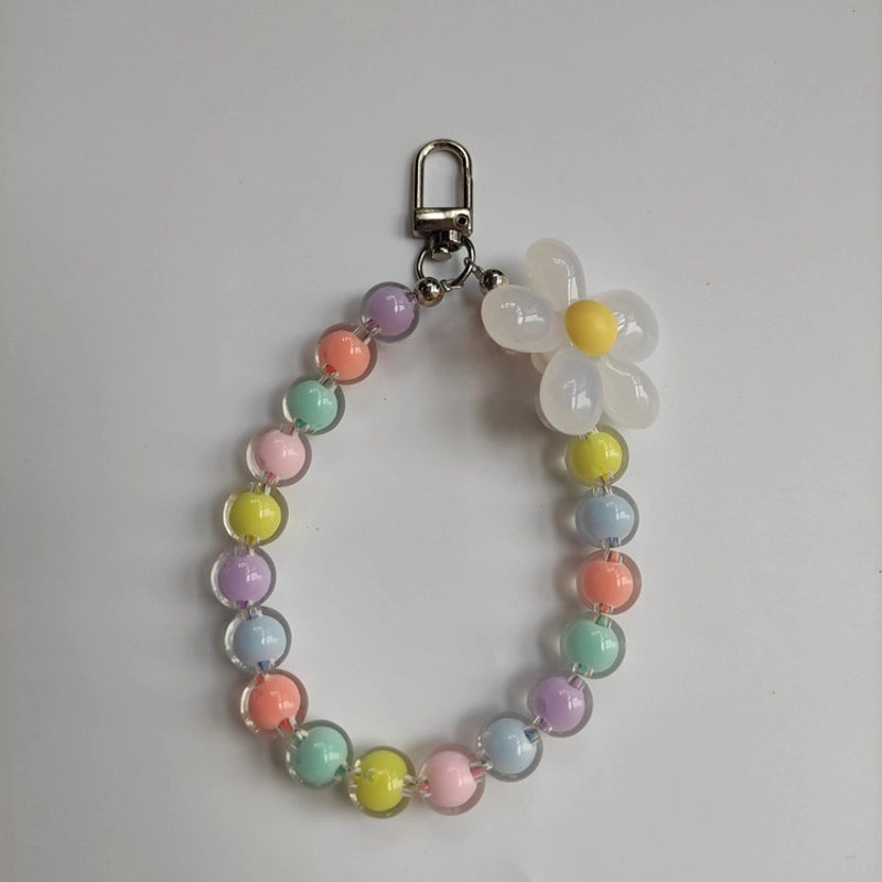 Summer Pastoral Style Beaded Mobile Phone Chain Transparent Candy Bead Chain Bracelet Flower Jewelry Earphone Case Pendant Bag