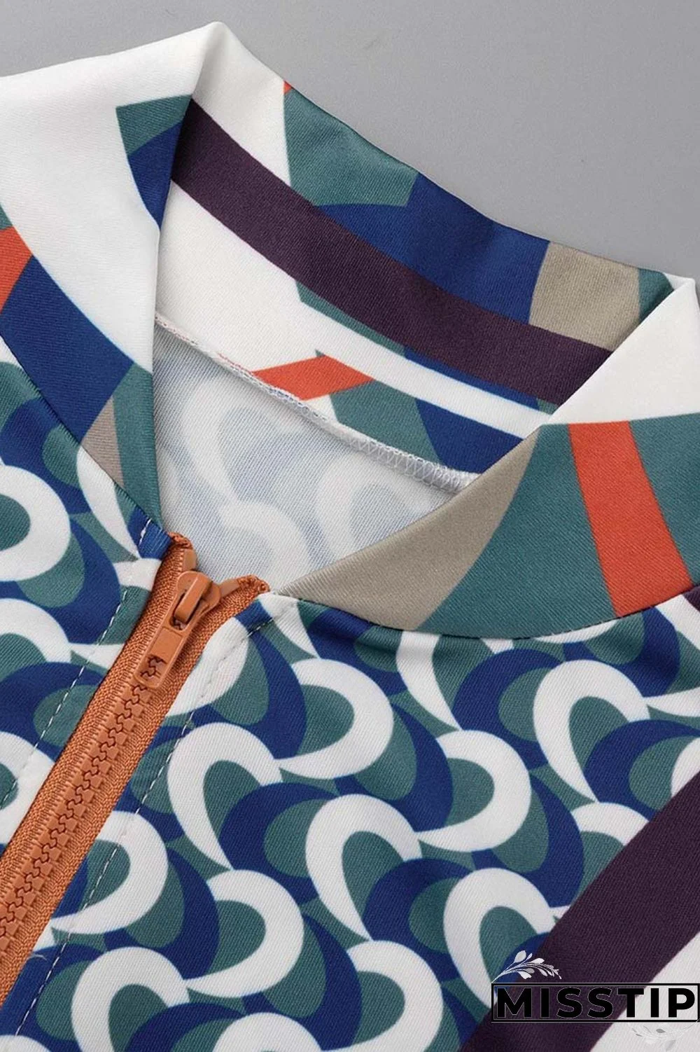 Black Casual Print Patchwork Zipper Collar Long Sleeve Two Pieces