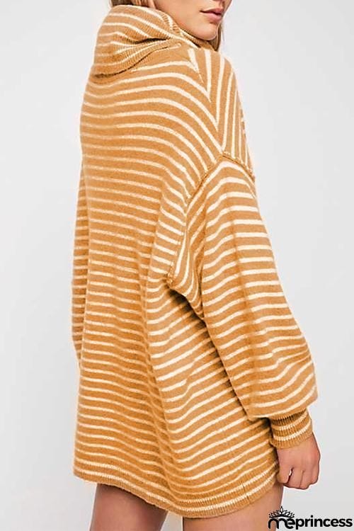 Long Sleeves Striped Mini Sweater Dress