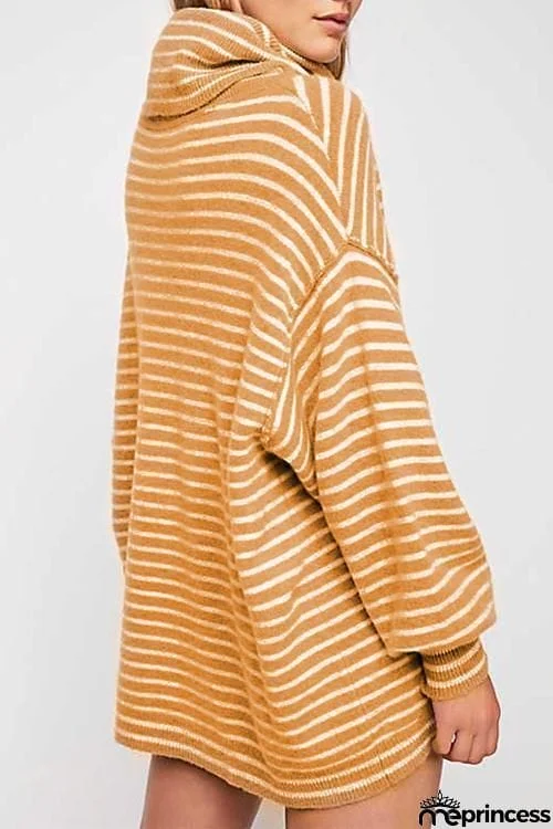 Long Sleeves Striped Mini Sweater Dress