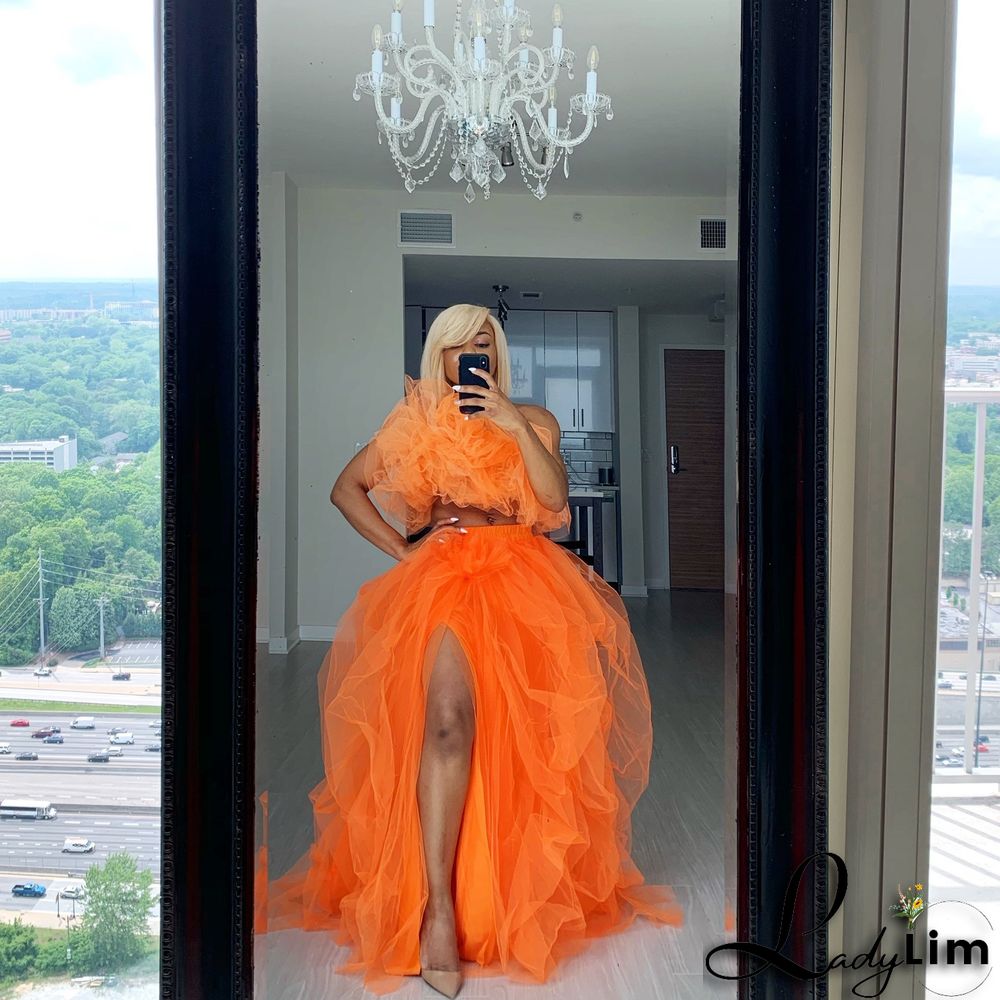 High Waist Elastic Casual Mesh Puffed Women's Skirt tutu Lady Tulle Skirt