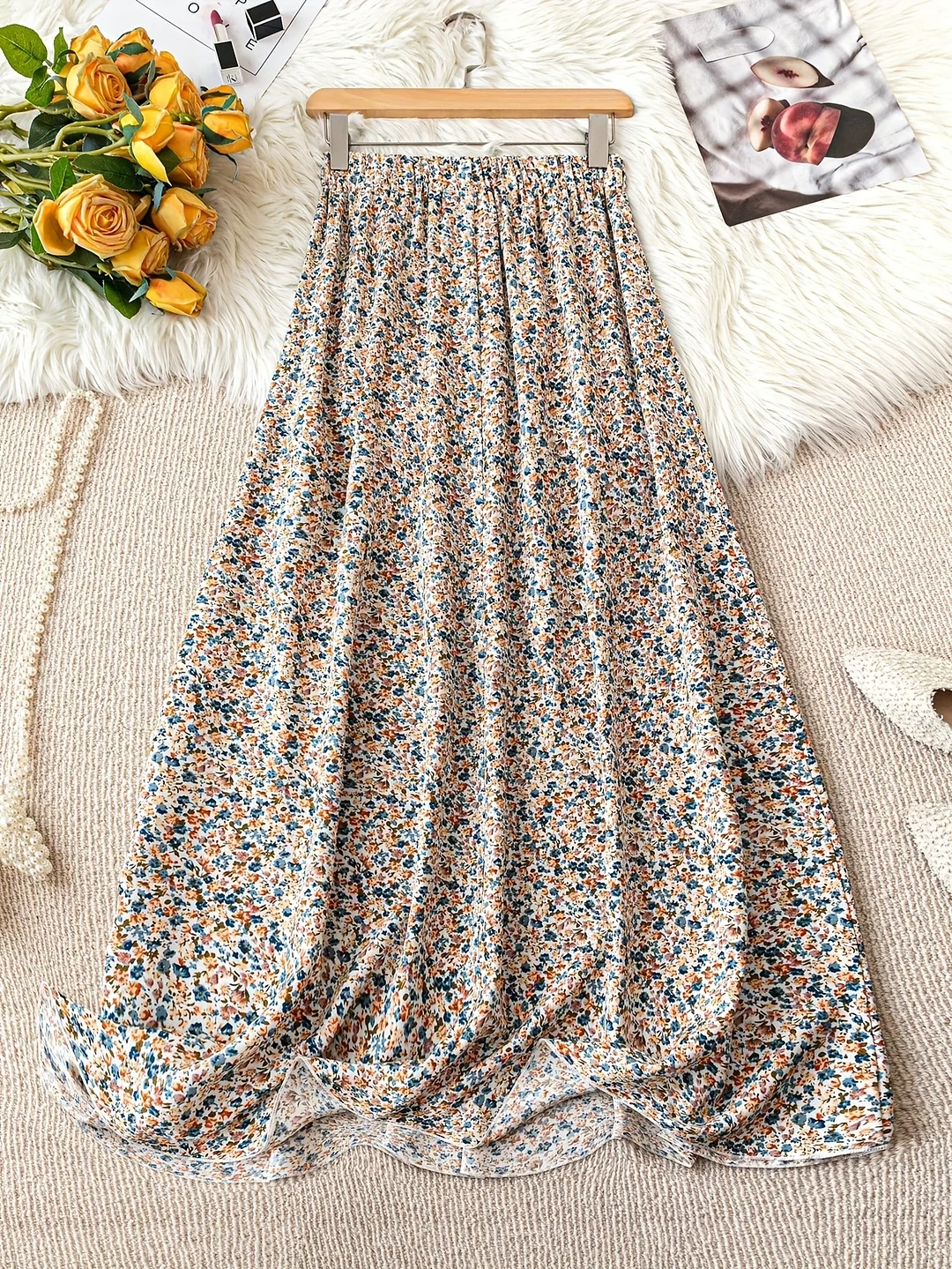 Elegant Floral Maxi Skirt For Women - High-Waisted, A-Line Cut, Lightweight & Flowy Fabric, Perfect For Spring/Summer/Fall, Machine Washable, Cute Skirts, Casual Chic Wear, Spring Summer Fashion, Graceful Gown Style, Soft Texture Apparel | IFYHOME