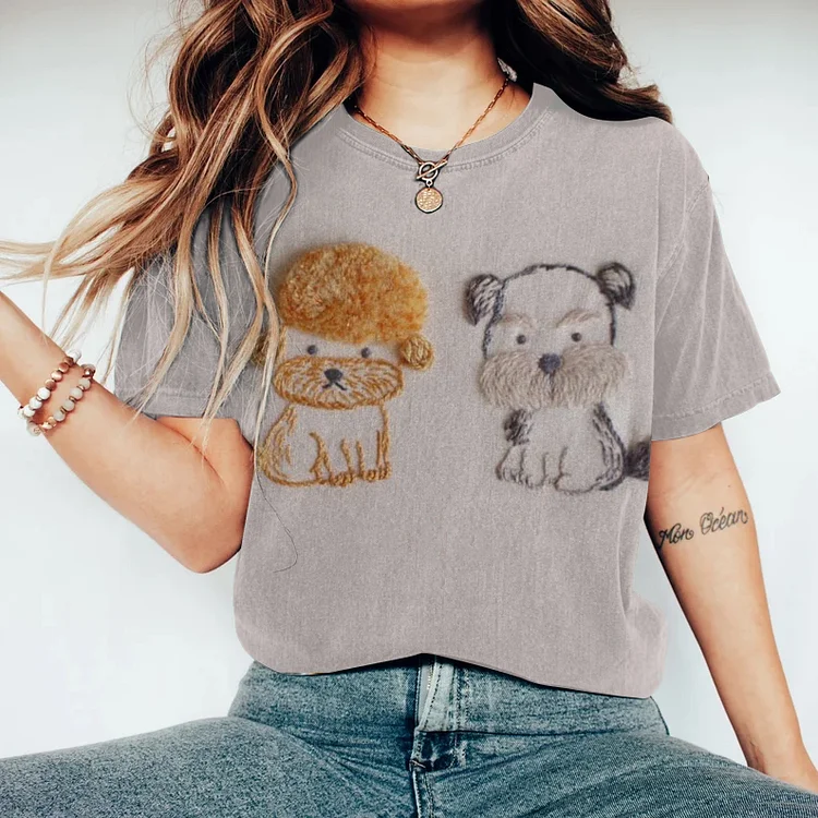 Women's Cute Dog Dog Lover Print Round Neck T-Shirt