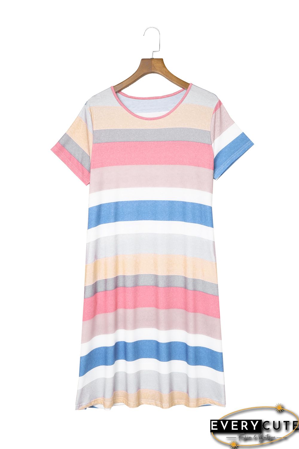 Multicolor Striped Pocket T Shirt Dress