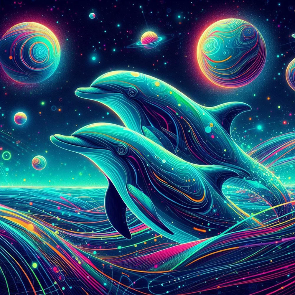 Full Round Diamond Painting - Two Dolphins(Canvas|40*40cm)