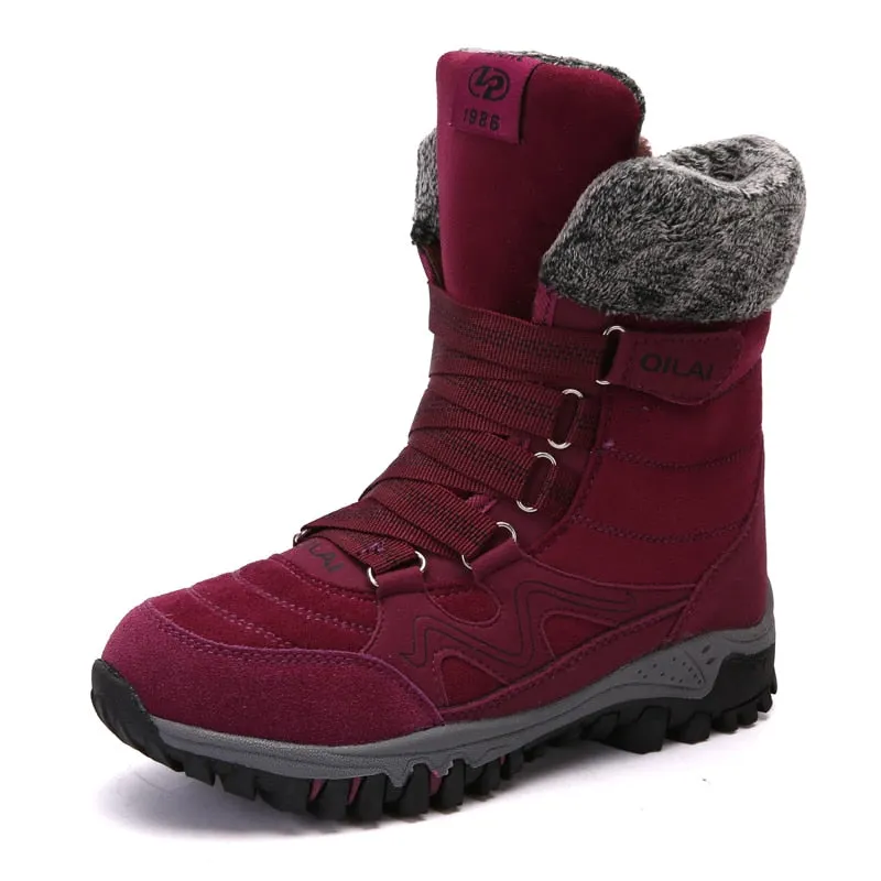 Brand Women Winter Snow Boots Fur Women Waterproof Ankle Boots Slip on Warm Plush Boots Wedge Lace-Up High Quality Suede Shoes