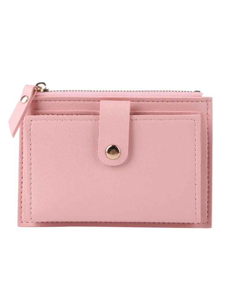 Women Fashion Solid Color Multi-slot Card Holder PU Leather Wallet (Pink)