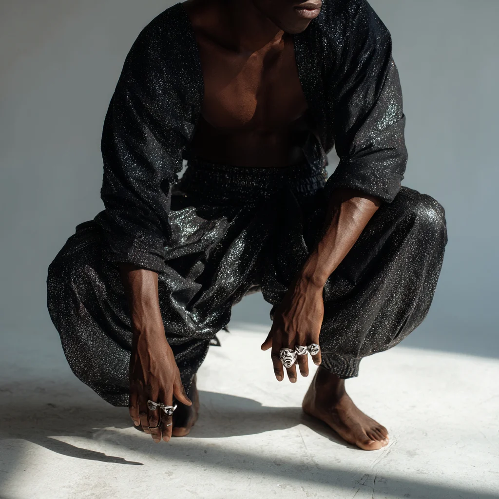 Men's Silver Sequined Trousers, Comfortable Casual Tapered Pants-inspireuse