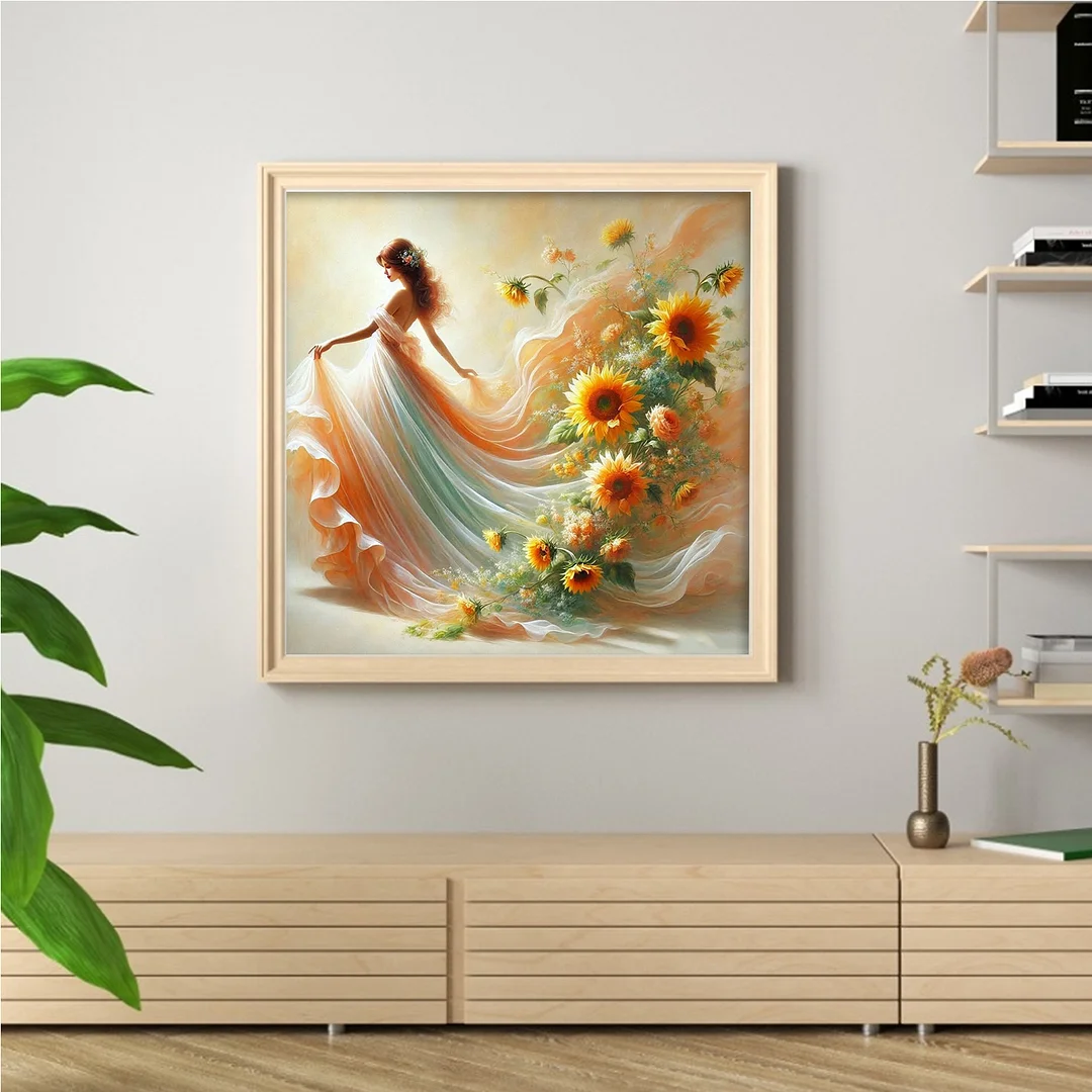 Orange Flower Girl Full 11CT DIY Stamped Cross Stitch Kits 45x45cm Home Decor