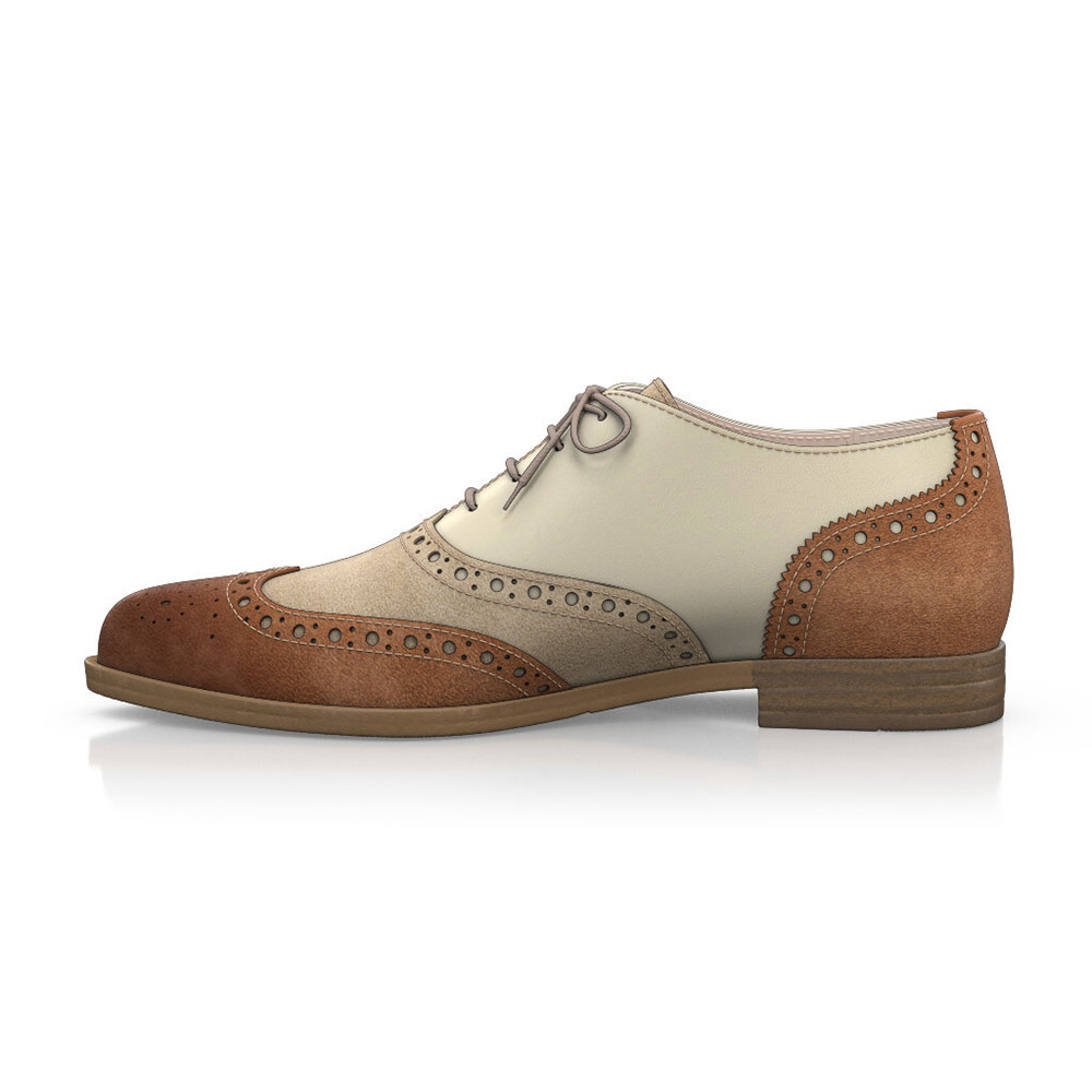 Brown & Khaki Closed Toe Block Heel Hollow Out Lace-Up Oxford Pumps Nicepairs