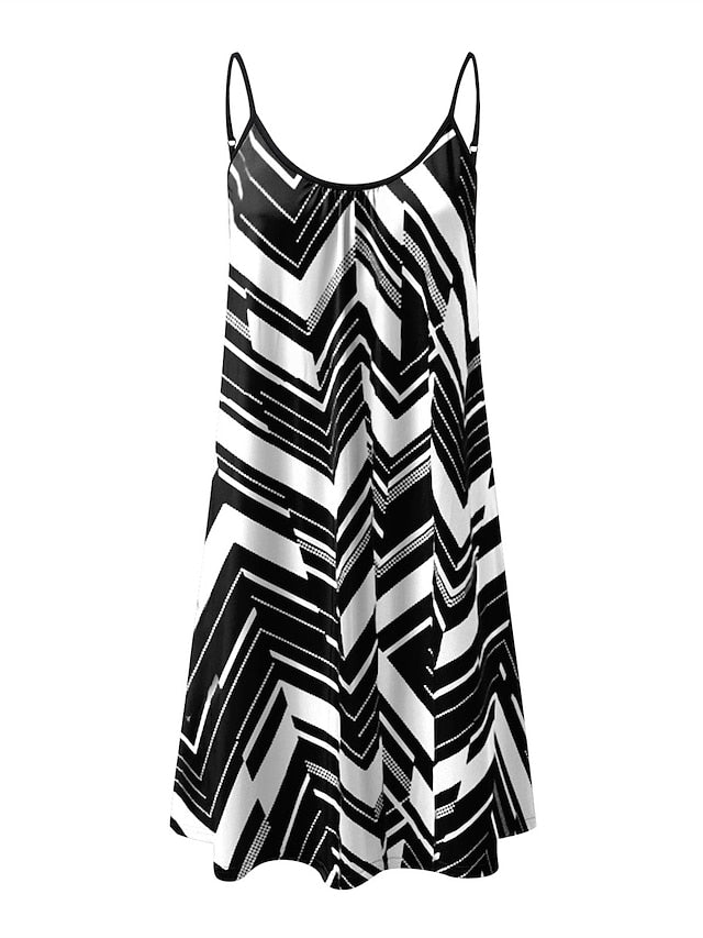 Mini Print Fashion Modern Geometric Spaghetti straps Dress Wear Womens Summer Spring
