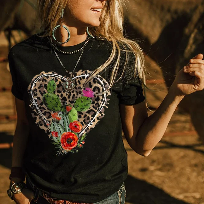 Fashion Desert Cactus Printed Casual Women's T-shirt