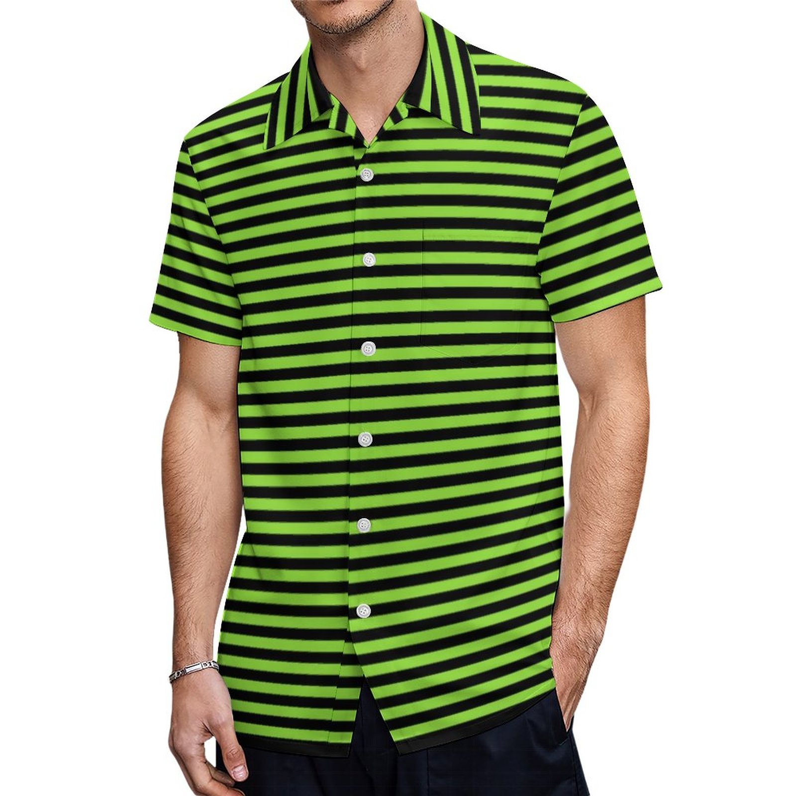 Halloween Black Green Stripes Witch Costume Party Hawaiian Shirt Mens Button Down Tropical Hawaii Beach Shirts