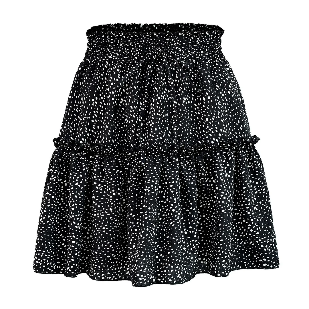 2022 Summer Women&#39;s High Waist Chiffon Big Swing Short Skirt Printed Pleated Polka Dot Skirt Casual Short Skirt