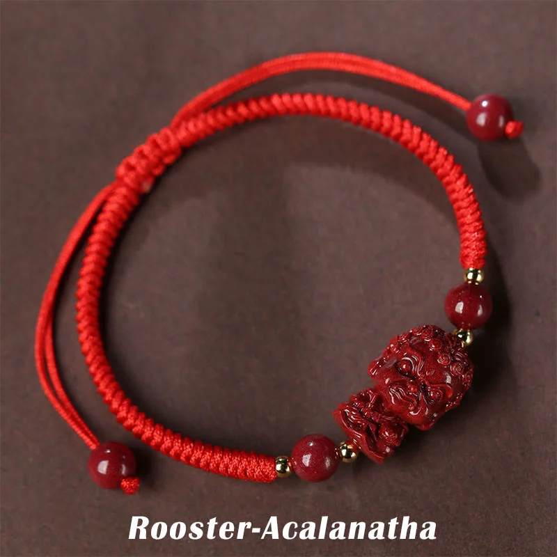 Blessing Chinese Zodiac Natal Buddha Cinnabar Amulet String Bracelet