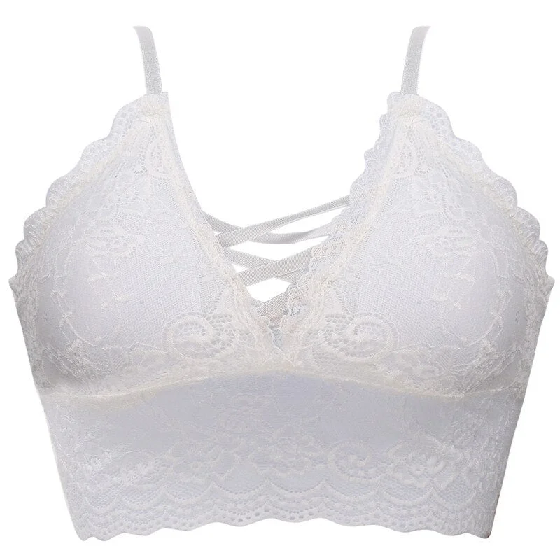 Front Beauty Sexy Lace Bralette Women Underwear Massage Padded Bras for Female Women's Brassiere Solid Color Crop Tops Bra