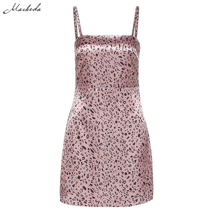 Macheda Summer Pink Spaghetti Strap Mini Dress Women Fashion Sleeveless Casual A-Line Dress Lady Streetwear Clothes 2020 New